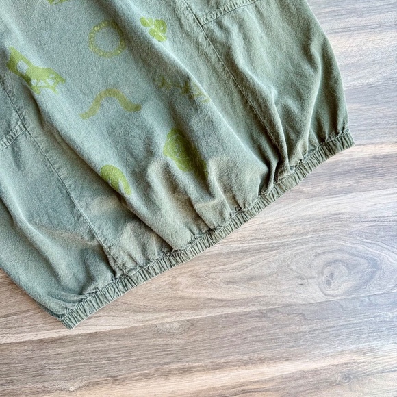 Hand-Painted Olive Green Short Sleeve Pocket Dress Unique Artwear (Fits M/L) - Picture 10 of 11